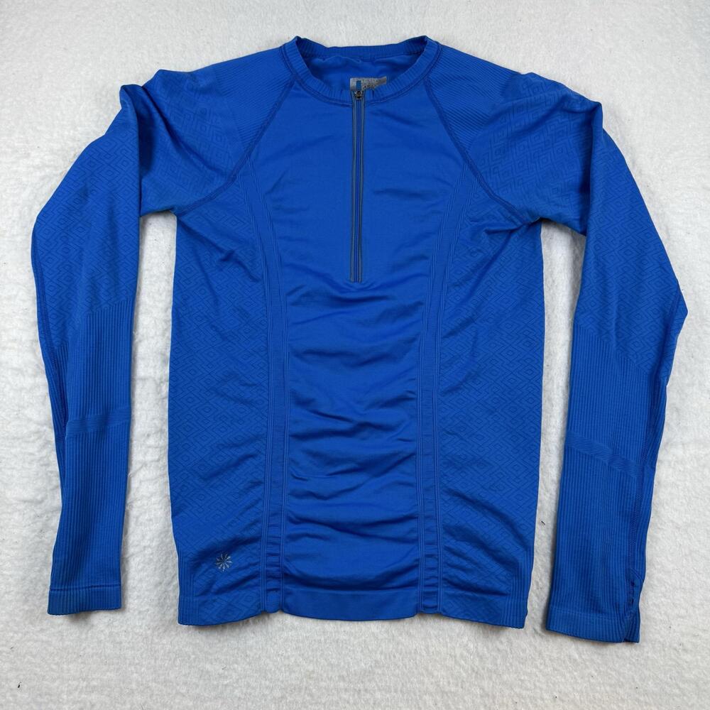 Athleta Pullover Womens Size M Blue 1/4 Zip Geometric Knit Stretch Athletic